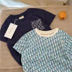 Lining Mom's Children's Short-Sleeve 2026 Summer Japanese-Style Full-Print Monogram Baby Toddler Stylish Pocket T-Shirt for Boys and Girls