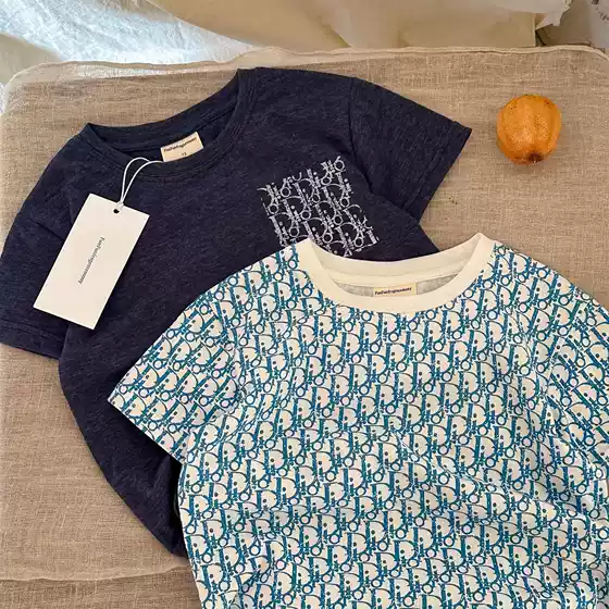Lining Mom's Children's Short-Sleeve 2026 Summer Japanese-Style Full-Print Monogram Baby Toddler Stylish Pocket T-Shirt for Boys and Girls