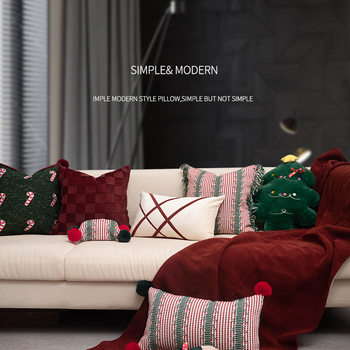Cross-Border Christmas Gift Pillow Sofa Cushion Wedding Living Room Bedroom Pillowcase Same Style Red and Green Bedside Table Cotton Thread