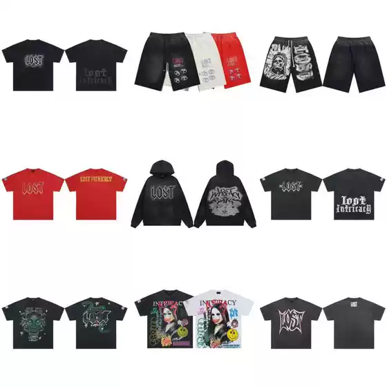 Cross-Border Export European and American Trendy Brand Lost Hot Diamond Letter Graffiti Print High Street Trendy Loose Men's and Women's Short-Sleeved T-Shirts