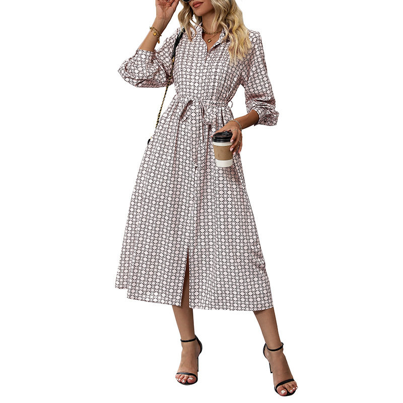 Long Sleeve Printed Shirt Dress Elegant Design Comfortable Fabric Autumn Collection Wholesale Available