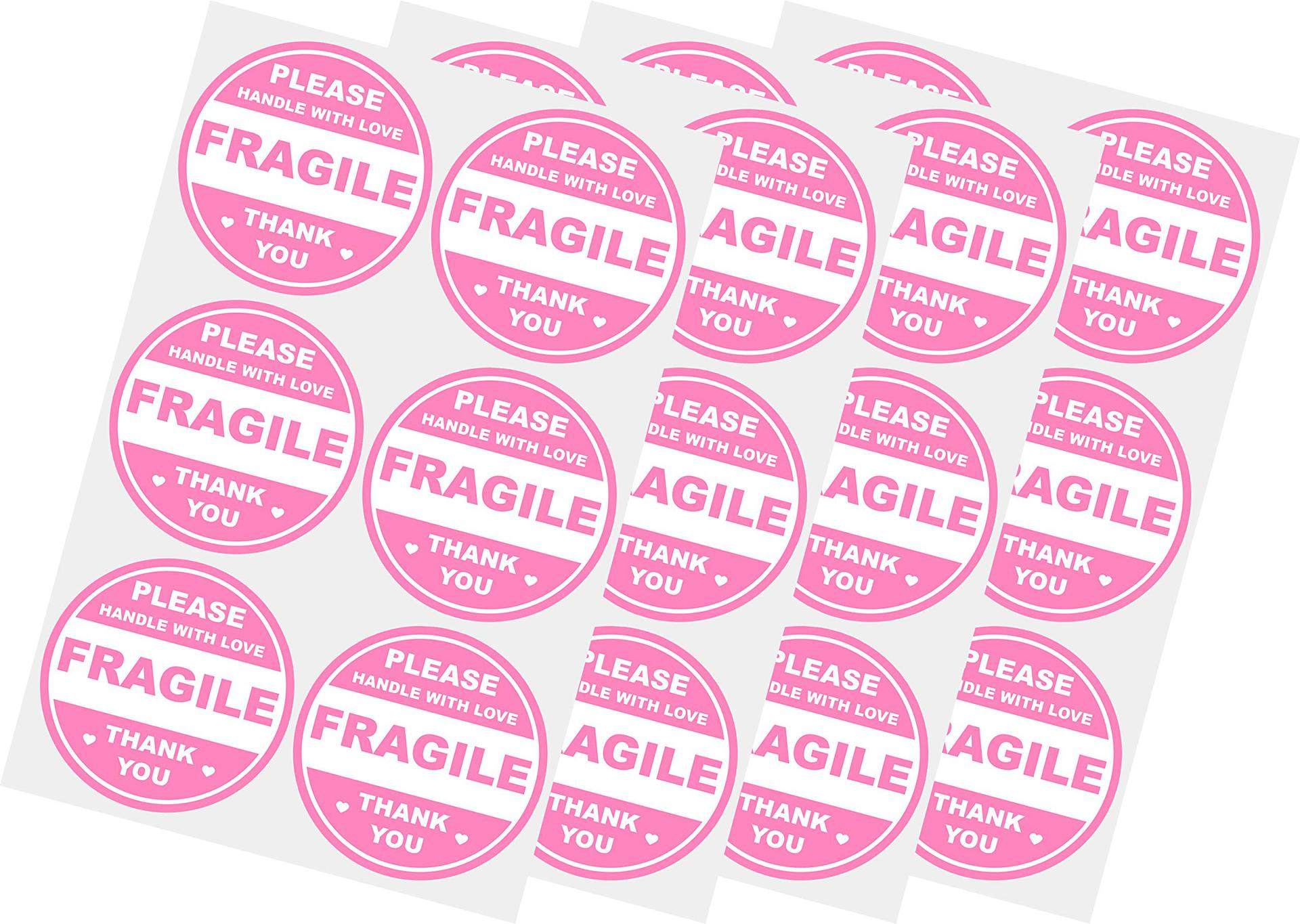 Pink round fragile label round fragile sticker for shipping mailing envelope carton tray adhesive label