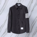 Gray thin gray white striped four bars corduroy long sleeve shirt jacket jacket