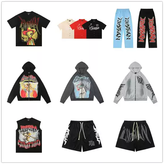 Trendy Foreign Trade Brand Mixed Emotion New Letter Embroidery Rhinestone Loose Shorts Unisex Couple Short-Sleeve T-Shirt