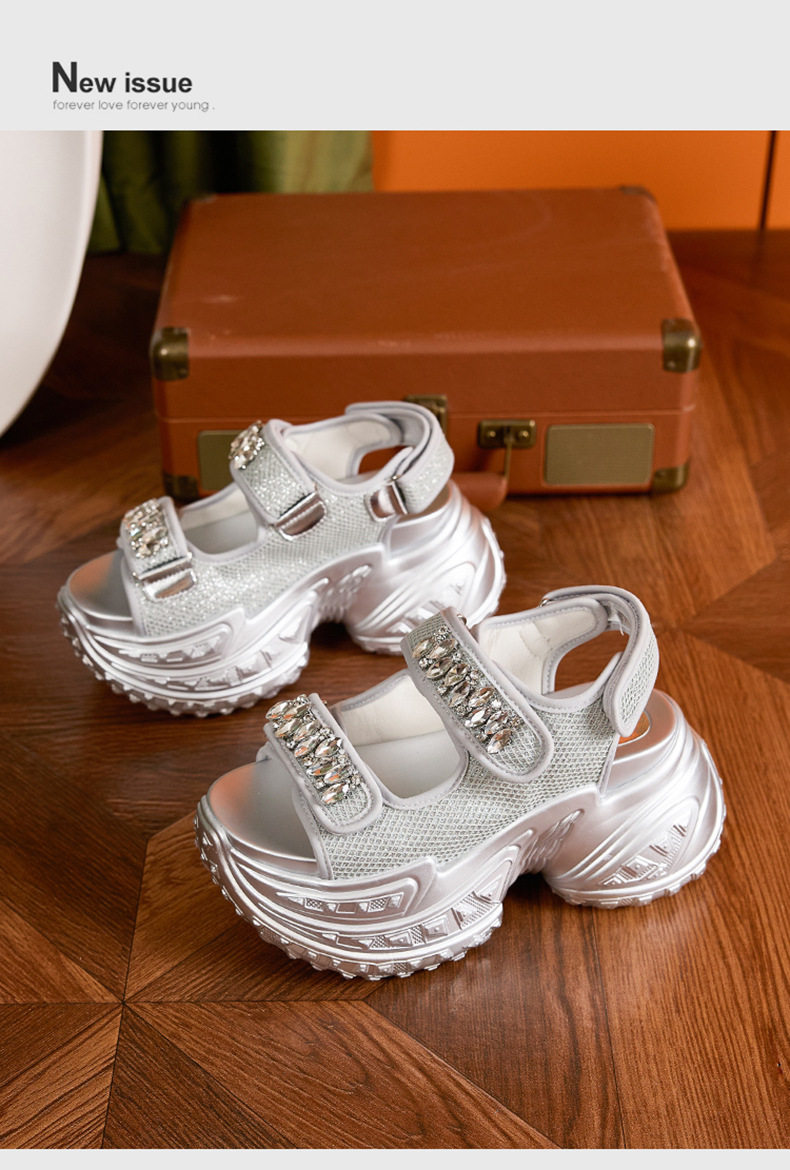 Dép sandal nữ xỏ ngón đế bệt lưới thoáng mùa hè — Đen, Bạc chi tiết 12