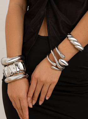 fashion punk hiphop wide open bangles bracelet women jewelry