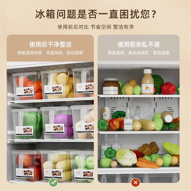 Food-Grade Refrigerator Storage Box, Crisper Box, Kitchen Vegetable and Fruit Special Organizing Plastic Egg Box with Handle