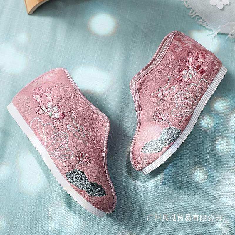 2025 New Antique Han Dynasty Shoes, Lightweight Soft Sole Round Toe Inner Heightening Mother's Cloth Shoes, Women's Low-Cut Embroidered Cotton Shoes, Autumn