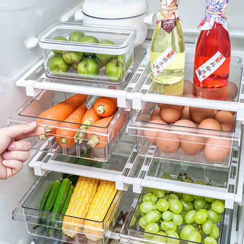 Refrigerator Storage Box Drawer Type Kitchen Household Fruit and Vegetable Preservation Box with Compartment PET Wonton Dumpling Freezer Box