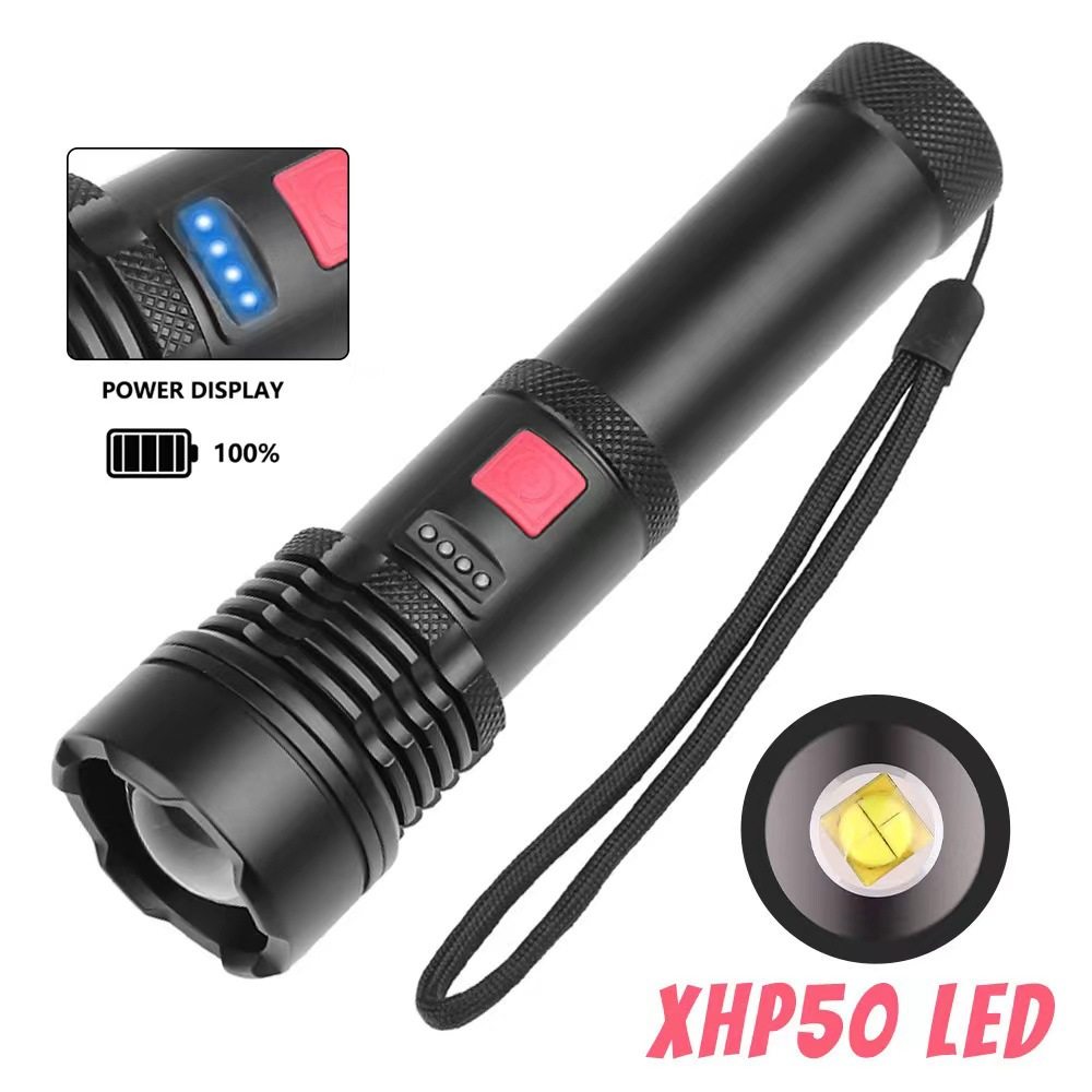 P50 bright flashlight super bright zoom long-range built-in USB charging portable outdoor riding lamp hand grip flashlight