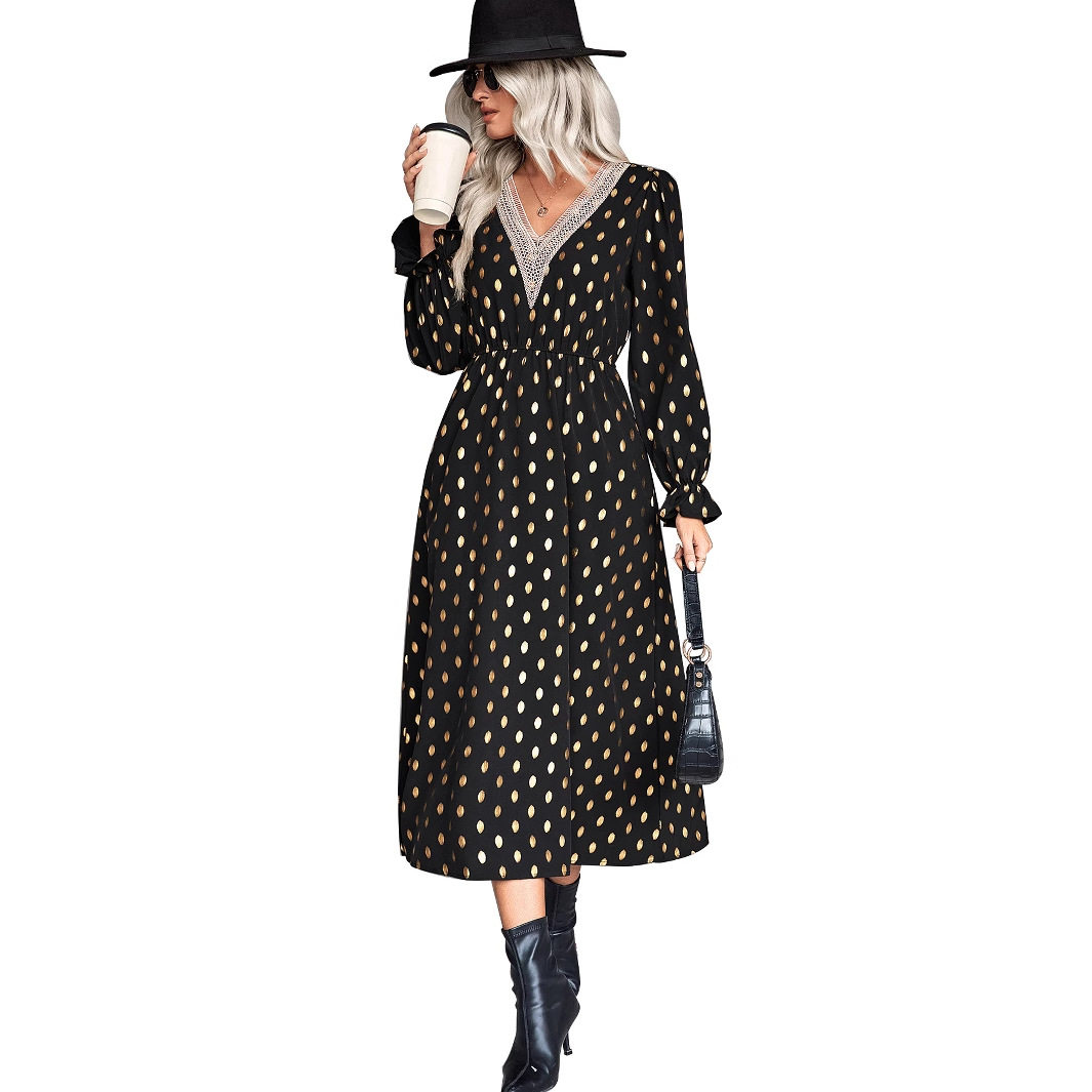 V Neck Polka Dot Dress Elegant Style Trendy Design Suitable for Casual or Party Wear Wholesale Available