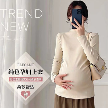 Pregnant Women's Autumn and Winter Top Base Shirt Women's New Stretch Spring Half-high Collar Inner Warm Long-sleeved T-shirt Trendy