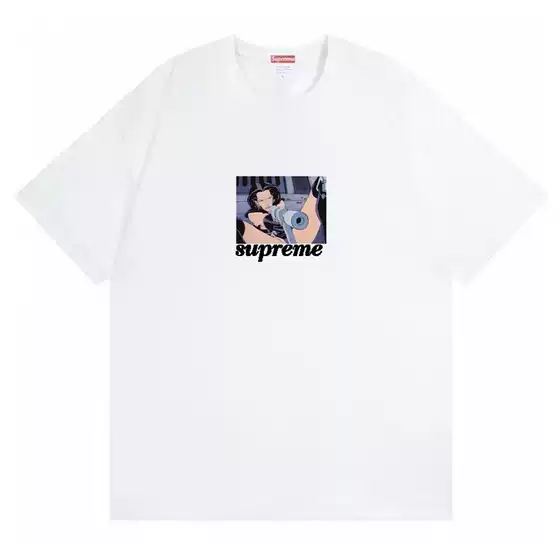 Cross-Border Foreign Trade Wholesale Retro Trendy Brand Sup Short-Sleeve American Box Classic Cross Top T-Shirt for Men and Women