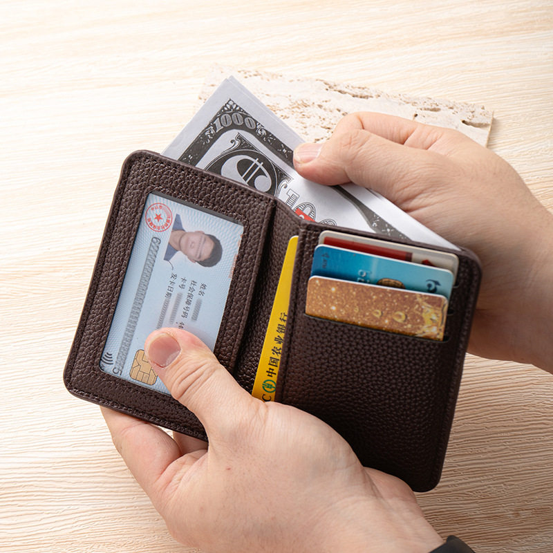 Men's Litchi Pattern Wallet Short Vertical Student Japanese Style Small Ultra-thin Fashionable Trendy Simple Card Bag Korean Style Youth