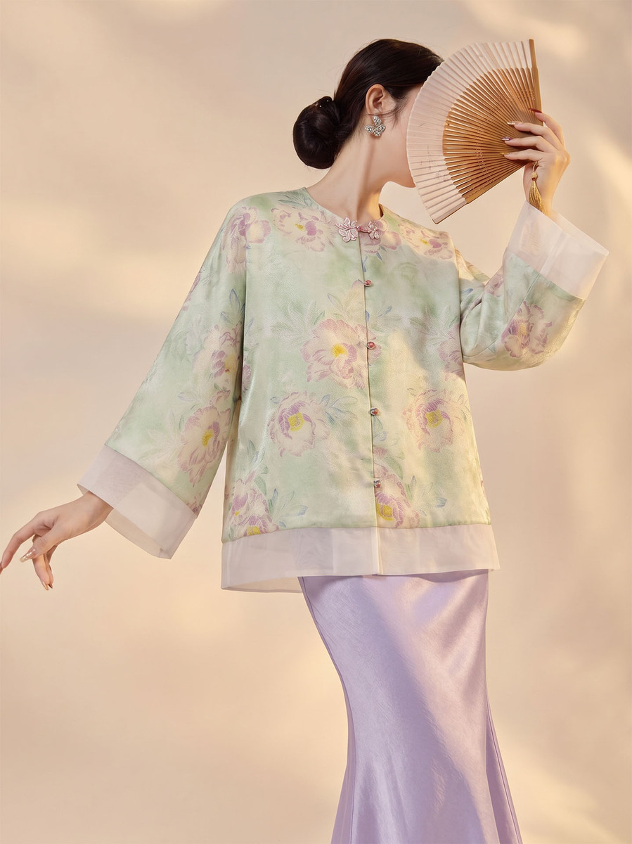 Bộ áo khoác dệt jacquard dáng dài tay kèm chân váy dài nữ tính — Chân váy màu tím, Xuân Huy Lục, Bộ