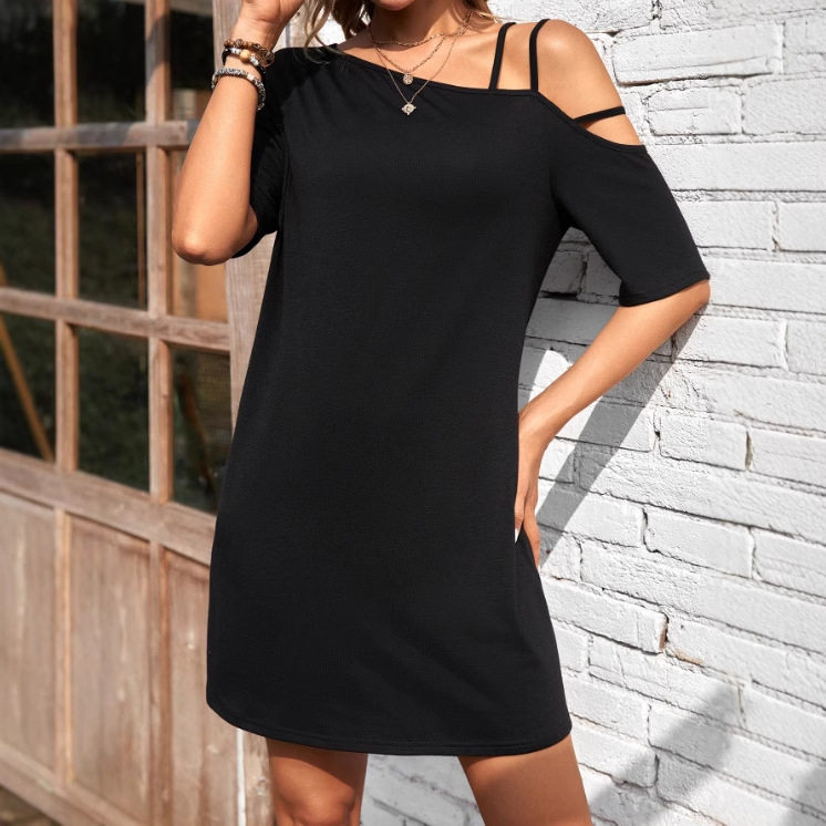 Casual Loose Solid Color One Shoulder Slip Dress Womens Fashion Summer Wear Ready to Ship fast shipping