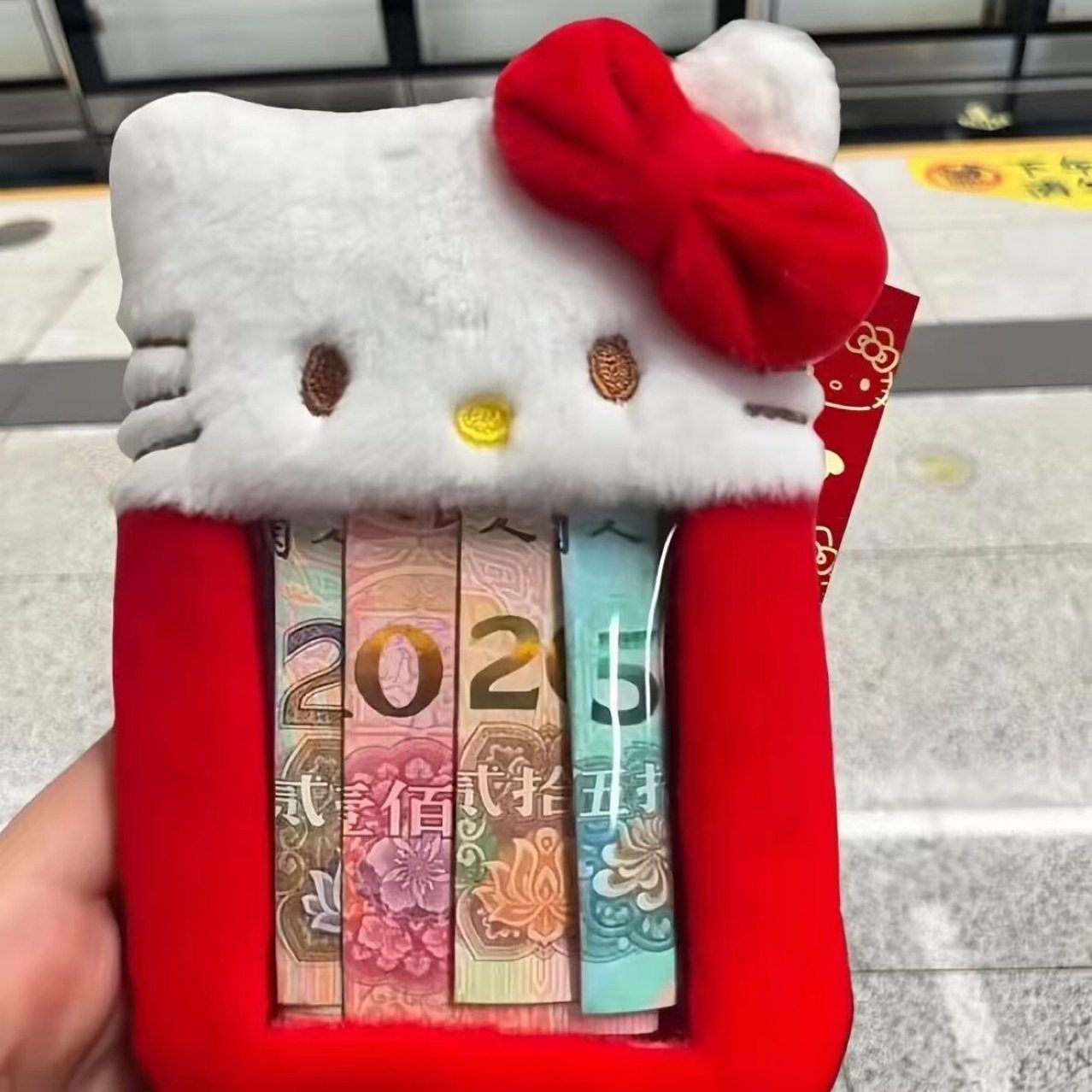 Cute Red Kt Cat Plush Card Holder Red Envelope Bag Card Holder Campus Card Work Card Holder Card Holder Idol Photo Hanging