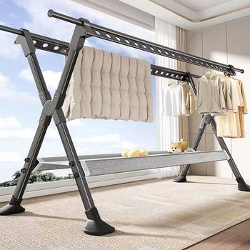 Clothes Drying Rack Floor-Standing Household Balcony Folding Clothes Rod Indoor and Outdoor Hanging Clothes Telescopic Clothes Drying Rack for Drying Quilts