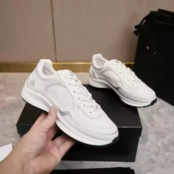 Chanel-Style Letter Thick-Soled Sneakers for Women 2026 New Genuine Leather Round-Toe Lace-Up Breathable Casual Versatile Sneakers