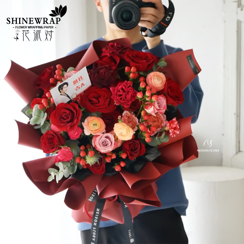 Flower Party Factory Wholesale Solid Color European-Style Elegant Wrapping Paper Bouquet Paper Gift Flower Shop Wrapping Paper Eco-Friendly Printing