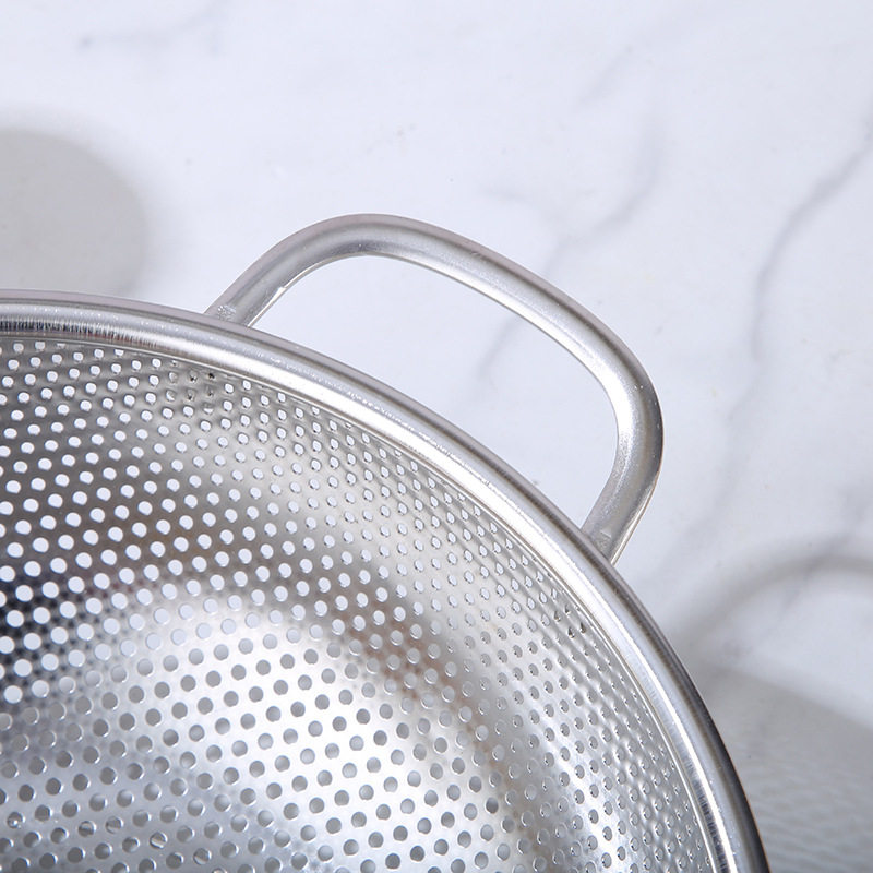 Double-ear draining basket stainless steel rice washing basin kitchen household fruit and vegetable storage basket round vegetable washing basin rice washing sieve