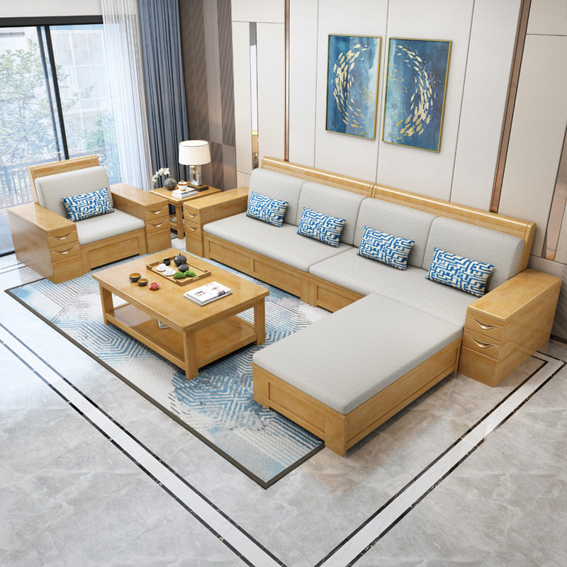 实木沙发木制客厅家具套装123小户型冬夏两用中式储物沙发带贵妃