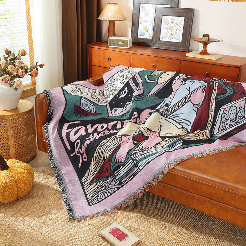 Customized Cotton Thread Sofa Blanket Jacquard Tapestry Anime Popular Blanket Office Nap Blanket Outdoor Picnic Mat