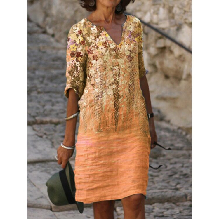 Floral V Neck Straight Maxi Dress Summer Casual Style Womens Fashion Available in Various Sizes