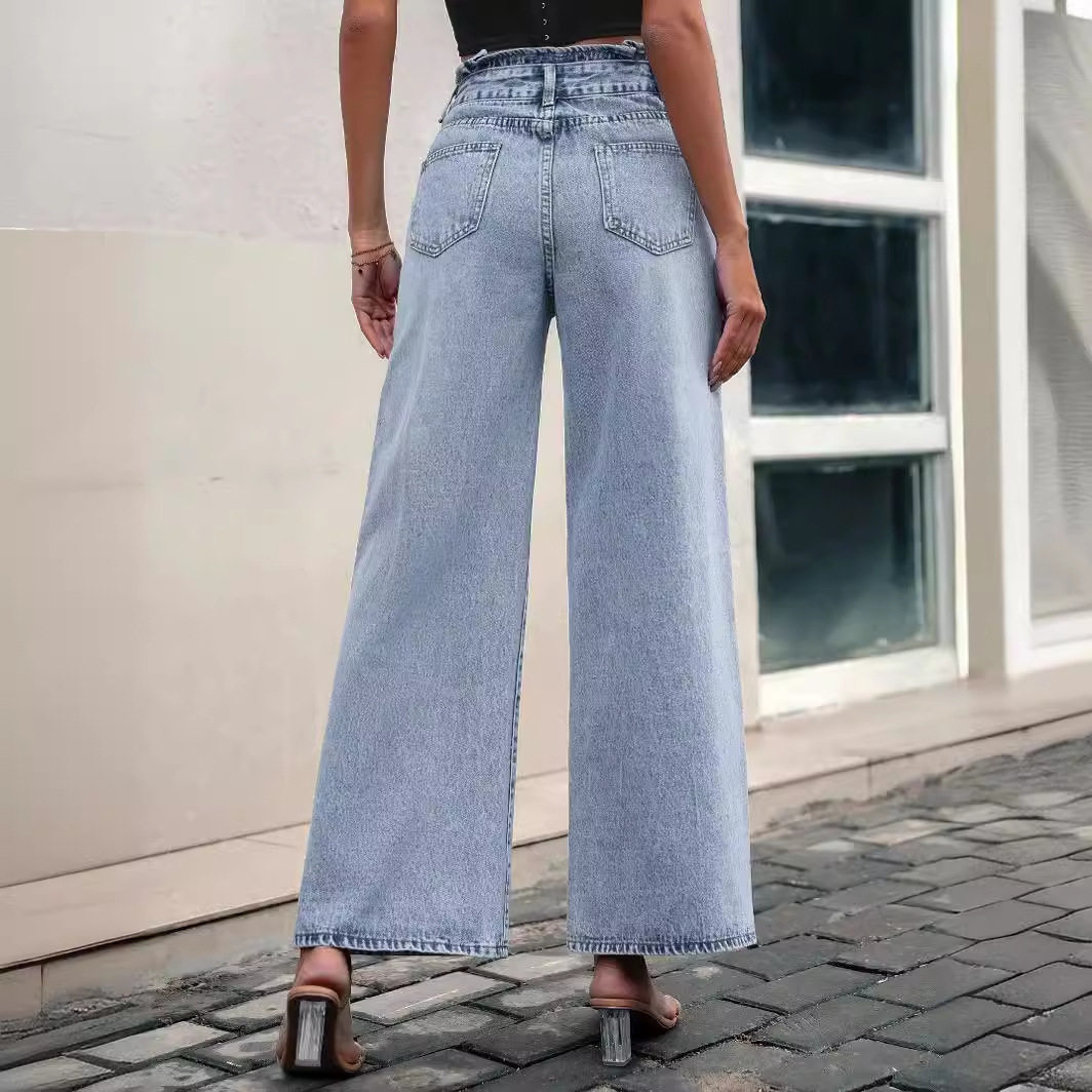 High Waisted Straight Leg Loose Fit Jeans Slimming Design Comfortable Fabric Versatile Style Wholesale Available