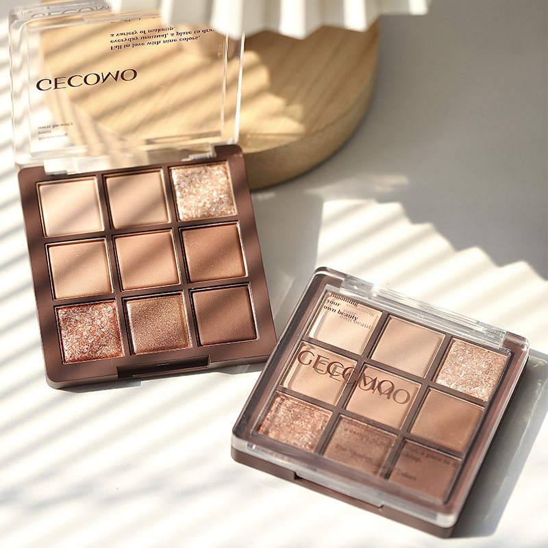 Gemeng Nine-Color Chocolate Eyeshadow Palette Matte Pearlescent Silkworm Highlight Brightening Earth Color Glitter Eyeshadow Beauty Makeup