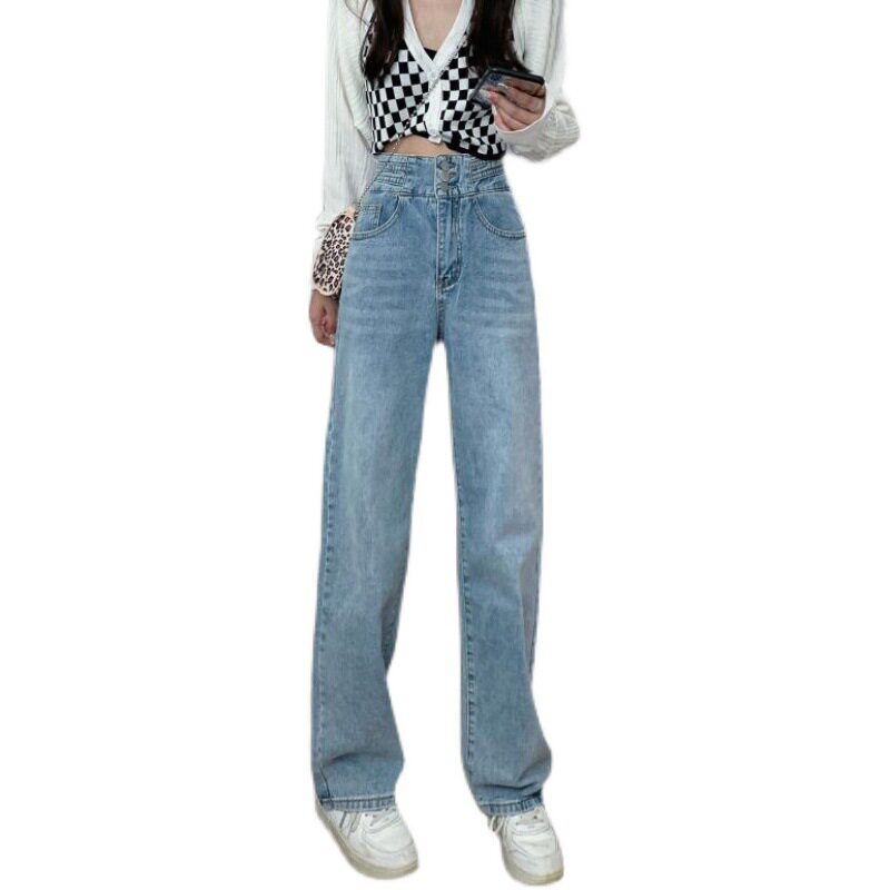 High Waisted Light Wash Jeans for Women Loose Fit Straight Leg Trendy Design Fall Winter Fashion Wholesale Available