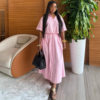 European and American Lapel Striped Short-Sleeved Cardigan Shirt High-Waist Slim Strap Skirt African New Fashion Two-Piece Set