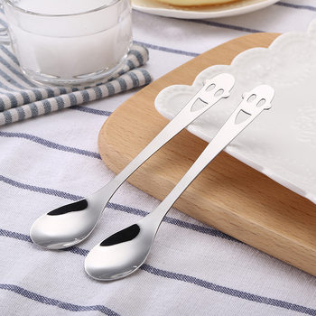 Wholesale Stainless Steel Smiley Spoon Home Kids Dinner Spoon Dessert Spoon Ice Cream Honey Spoon Printed logo