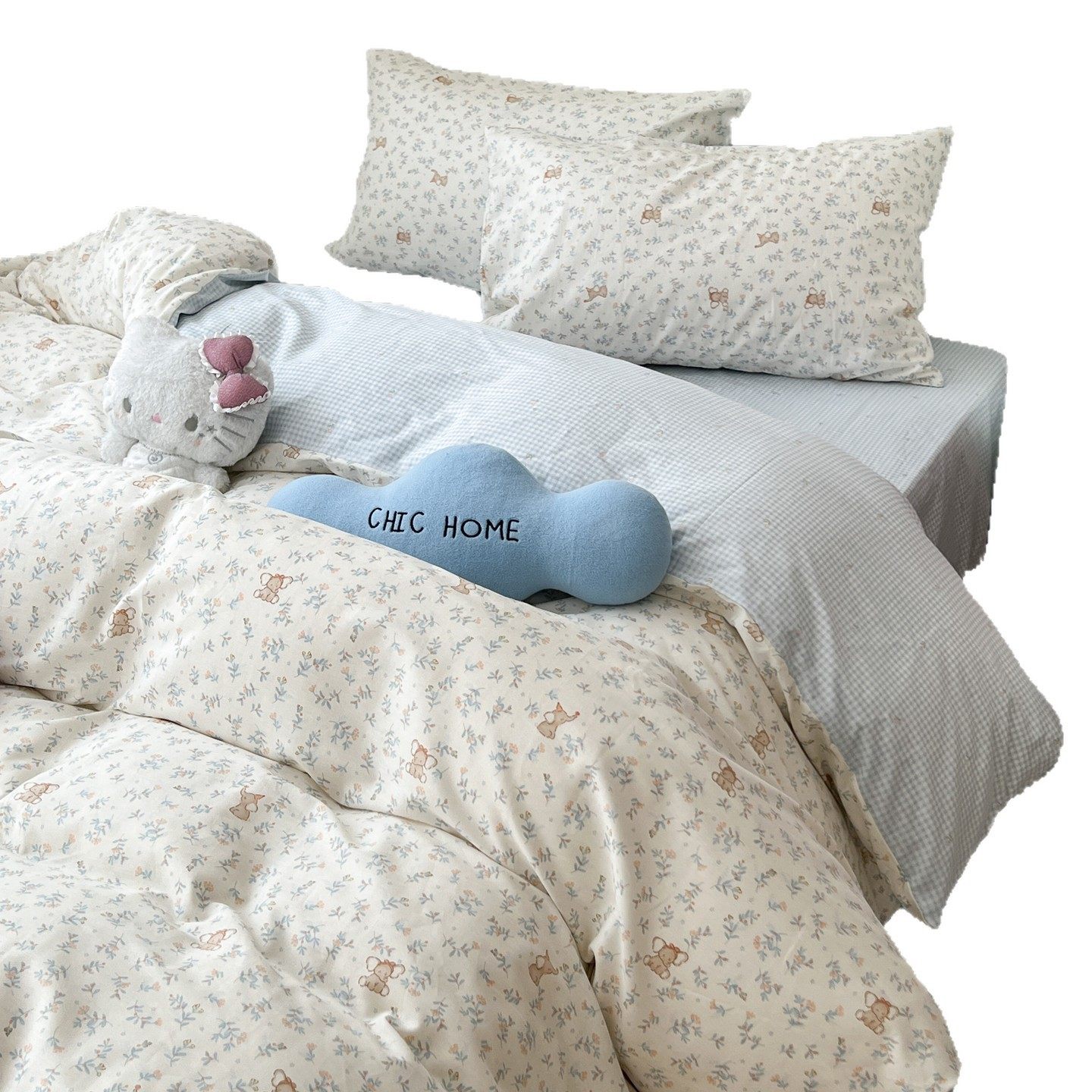 [Shell Cat] Four-Piece Bed Set, Pure Cotton, Small Fresh and Cute, Girly Heart, Student Dormitory Three-Piece Set