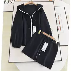 Mai Series Self-Retention! Hooded Lazy Loose Sweatshirt Jacket + Drawstring A-Line Skirt + Wide-Leg Pants Suit
