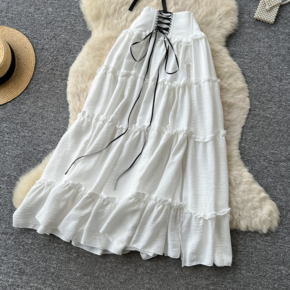 Off Shoulder Puff Sleeve Top with Tie Sweet French Style High Waisted Cake Skirt Set Summer Womens Fashion Wholesale