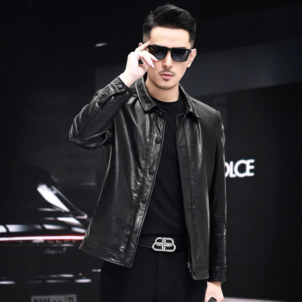 Áo Da Nam Chất Liệu Da Bò Kín Cổ Hàng Mùa Xuân Thu Đông