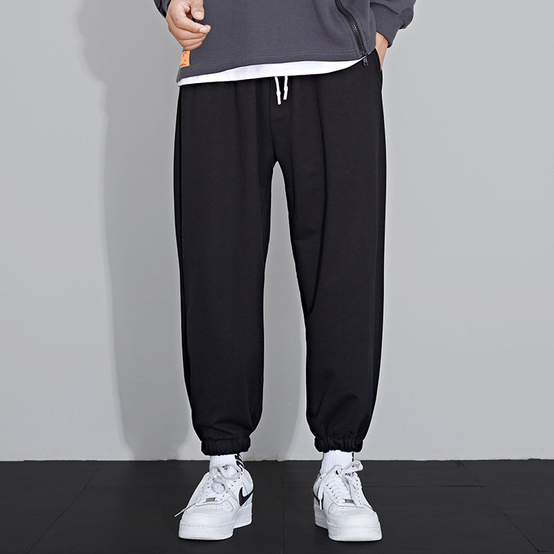 灰色运动裤子男春秋季宽松束脚哈伦裤韩版潮流卫裤加绒休闲九分裤