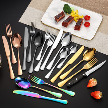 Amazon Cross-border 1010 Stainless Steel Knife Spoon Fork Hotel Tableware Thickened Main Knife Steak Knife Tea Spoon suit