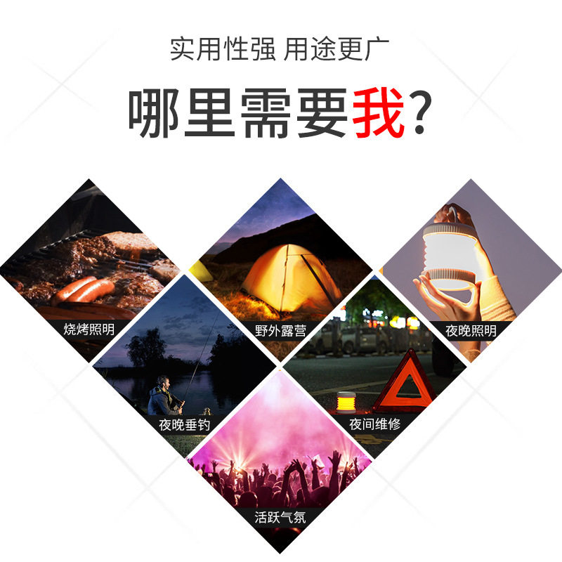 Cross border outdoor camping portable lamp USB folding portable tent camping light LED lighting bedroom atmosphere night light