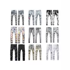 Foreign Trade Cross-Border Purplebr High Street Ripped Skinny Stretch Jeans with Patch Embroidery Retro Am1Ri Denim