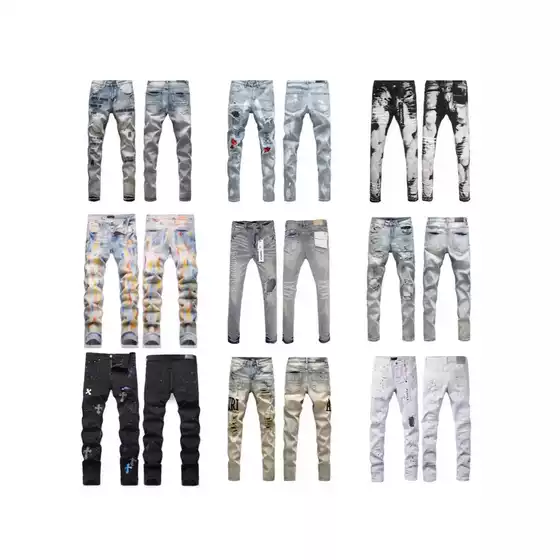 Foreign Trade Cross-Border Purplebr High Street Ripped Skinny Stretch Jeans with Patch Embroidery Retro Am1Ri Denim