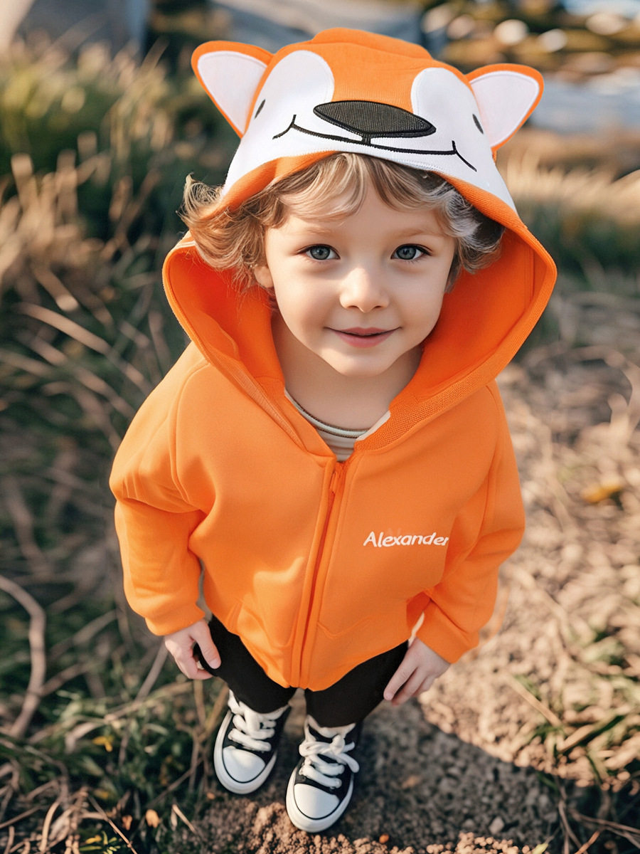 Autumn Fleece-lined Boys' Hoodie, Cute Hooded Kids' Jacket, [Style] Boys' Top