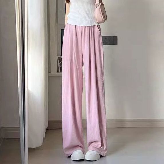 Summer Loose Fit Wide Leg Trousers Lightweight Acetate Fabric High Waisted Casual Style Perfect for Everyday Wear