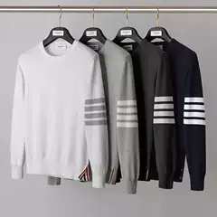 Crewneck Pullover Men's and Women's Lazy Knitwear Four Bars Long Sleeve Slim Fit Top Cotton Knitwear