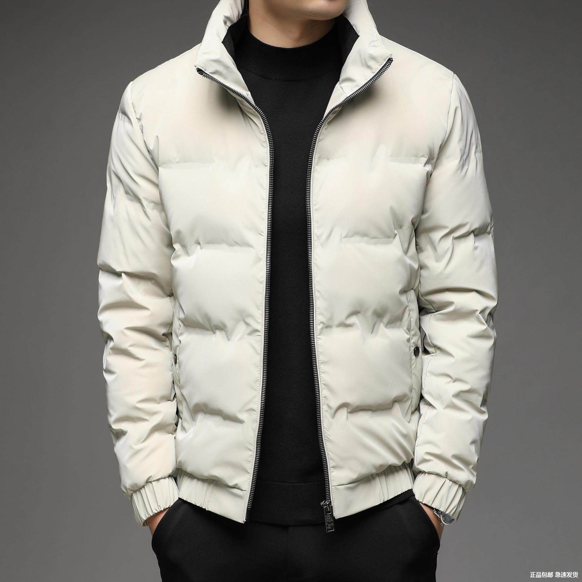 Hengyuanxiang Men's Lightweight Winter Thickened down Jacket for Middle-Aged and Elderly, Stand Collar Short White Duck down Warm Coat for Dad