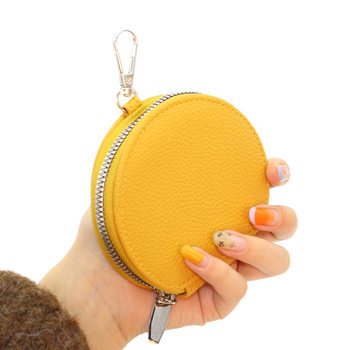 New Japanese and Korean Style Women's Zipper Coin Purse with Lychee Pattern Portable Mini Round Earphone Bag Key Storage