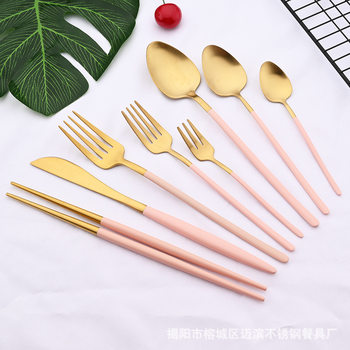 Korean-style stainless steel knife, fork and spoon suit Western tableware household knife dessert fork steak knife and fork eight-piece set