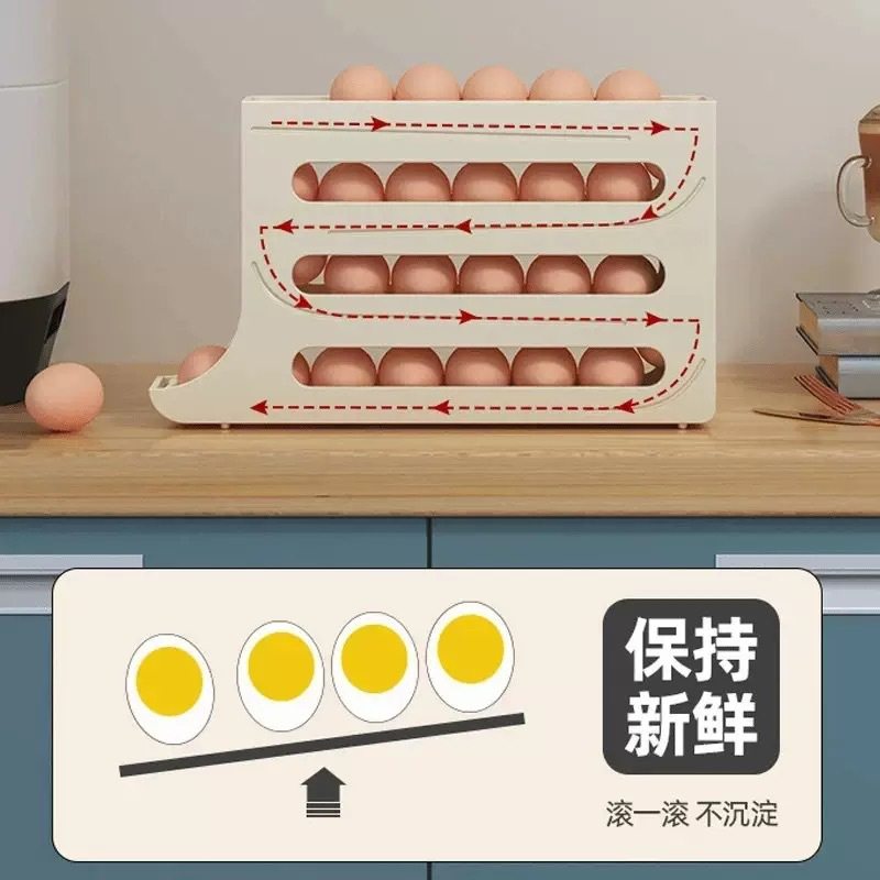 Rolling Egg Storage Box for Refrigerator with Side Door for Egg Cartons, Egg Rack Holder, Kitchen Special Crisper Organizer