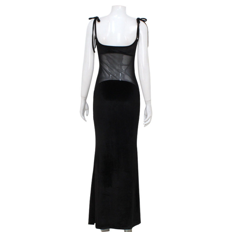 Sheer Mesh Panel Bodycon Dress Sexy Low Cut Sleeveless Elegant Style Perfect for Parties and Special Occasions